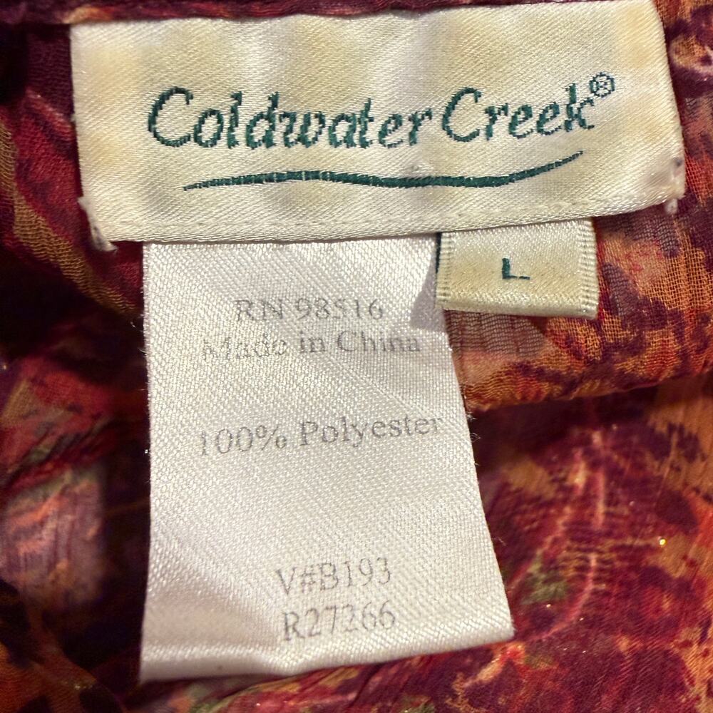 Coldwater Creek Burgundy Sheer Shimmer Paisley Blouse Boho Romantic Large Indie - Picture 7 of 9